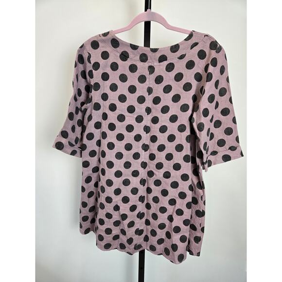 Luca Vanucci Linen Short Sleeve Tunic Top Lagenlook Mauve Purple Polka Dot Large - Picture 3 of 6
